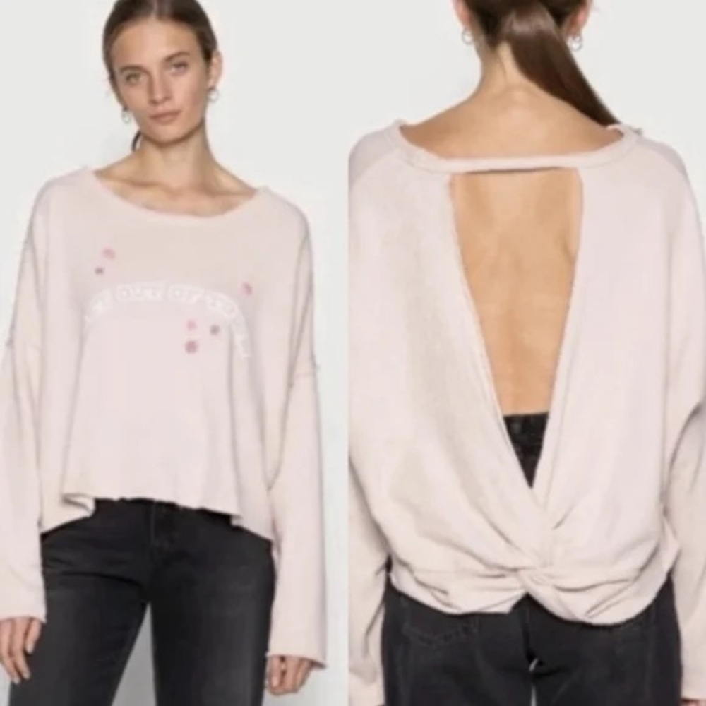 Aerie | Ballet Pink Get Out of Town Embroidered Floral Knot Open Back Pullover